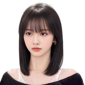 여성용 합성 가발 풀 헤드 세트, 자연스러운 모조 스타일, 인모 쇄골 머리, 풀 헤드 가발 세트