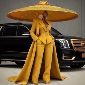 긴 웨딩 여성 바지 정장 세트 긴 랩 + 바지 자켓 코트 Fomal Office 레이디 맞춤형 댄스 파티 드레스와 2 조각 블레이저