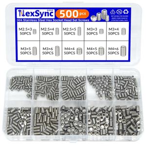 500개 M2.5 M3 M4 DIN913 304 스테인리스 스틸 블랙 육각 소켓 알렌 플랫 포인트 그럽 볼트 세트 스크류 키트 박스