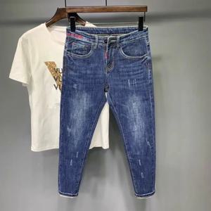 하라주쿠 패션 남성 슬림 피트 캐주얼 청바지 봄 가을 자수 디자인 펜슬 바지 럭셔리 디자이너 남성 청바지