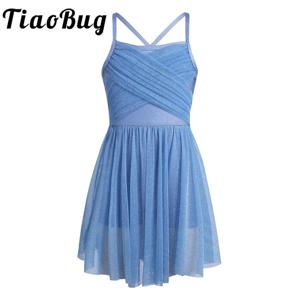 여아 발레 댄스 원피스 반짝이 얇은 명주 그물 메쉬 발레 투투 댄스웨어, 체조 레오타드, 서정적 현대 무용 파티 의상