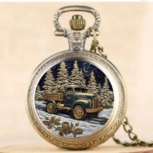 빈티지 절묘한 숲 트럭 디자인 목걸이 펜던트 석영 주머니 시계, 패션 액세서리 남성 여성과 어린이를위한 훌륭한 시계