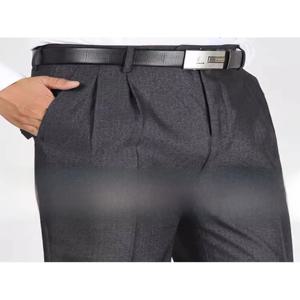 주름 방지 무다림 깊은 허리선 이중 주름 남성 정장 바지 비즈니스 캐주얼 롱 팬츠 중장년층 및 노년층용