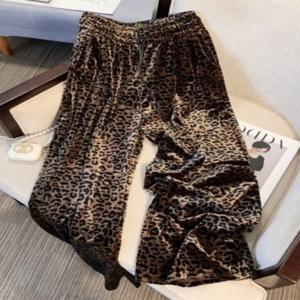하이웨이스트 루즈핏 레오파드 프린트 와이드 레그 팬츠 여성용 스트레이트 캐주얼 바닥 길이 바지 봄 가을 신상