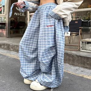 Zoki streetwear y2k 격자 무늬 바지 여성 빈티지 아메리칸 하이 웨스트 scimitar 바지 하라주쿠 특대 루즈 bf 캐주얼 바지 new