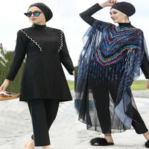 3/4PCS 꽃 Burkini 이슬람 여성 Femmes 수영복 겸손한 수영복 빠른 건조 긴 목도리, Hijab, 탑, 바지 ​