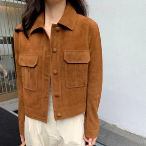 여성을위한 캐주얼 품질 가죽 자켓 2025 봄 캐시미어 스웨이드 가죽 코트 여성 슬리밍 다목적 Jaqueta streetwear