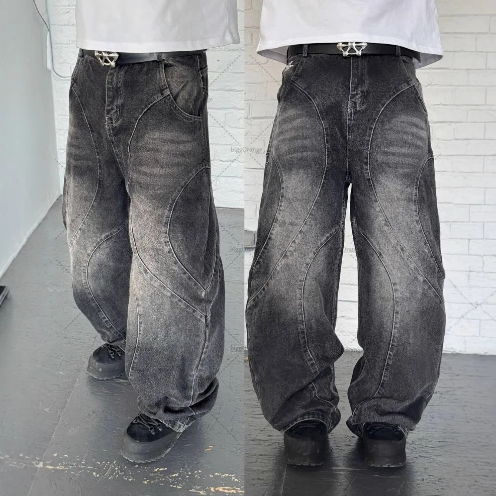 남성 스트레이트 진 데님 바지 청바지 발목 길이 바지 포켓 워시 하이 스트리트 루즈 스플 라이스 디스트레스드 지퍼 플라이 빈티지