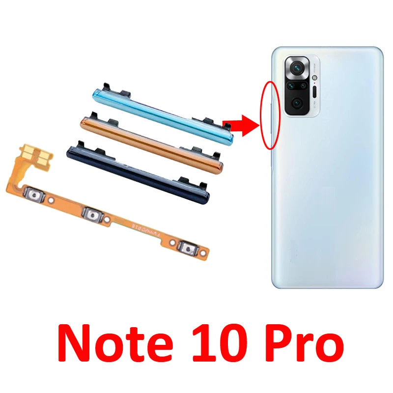Xiaomi Redmi Note 10 Pro 전화의 경우 새로운 볼륨 버튼 업 다운 키 내부 플렉스 케이블 부품 Note 10 Pro 블랙 블루 골드