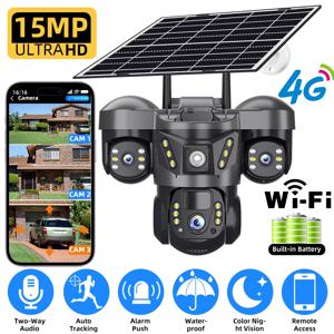 V380 6K 15MP 트리플 렌즈 세 화면 4G WiFi 태양광 카메라 야외 PIR 인체 감지 보안 감시 CCTV 카메라