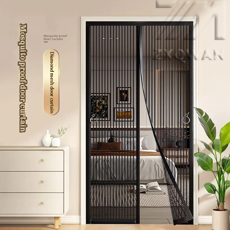 다이아몬드 메쉬 모기 방지 도어 커튼, 여름 모기장, 자기 메쉬 커튼, 자체 접착, 가정용, 펀칭 필요 없음