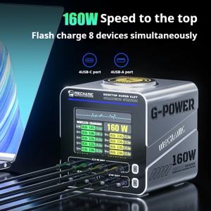 MECHANIC G-POWER 160W 8 포트 GaN 고속 충전기 PD QC 4C4A for IPhone 안드로이드 전자 장비 수리 고속 충전 도구