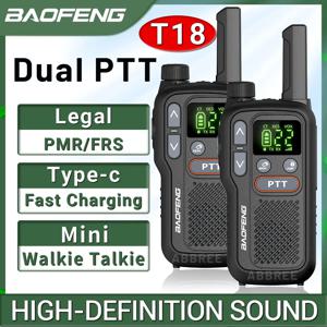 2PCS 바오펑 BF-T18 미니 듀얼 PTT 무전기 휴대용 PMR 446Mhz FRS 손전등 NOAA 캠핑용 양방향 무전기 F22 PMR