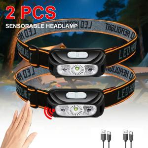 1/2PC 강력한 미니 헤드램프 라이트 LED 야간 낚시 토치 헤드 램프 야외 방수 캠핑 휴대용 LED 센서 헤드램프