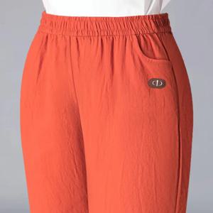 여름 얇은 면 린넨 루즈 캐주얼 스트레이트 팬츠 하이웨이스트 나인 포인트 하렘 팬츠 여성용 플러스 사이즈 엘라스틱 웨이스트