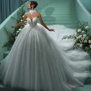 2025 맞춤형 글리터 공주 웨딩드레스 비딩 볼 가운 신부 드레스 스윗하트 비즈 장식 캐시드럴 웨딩드레스