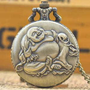 레트로 청동 Steampunk Maitreya 부처님 플립 탑 남성과 여성 학생 선물 석영 목걸이 기념 회중 시계