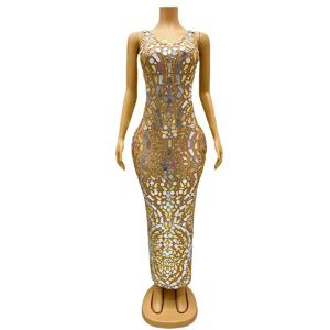 미러 다이아몬드 생일 의류 의상 파티 반짝 이는 슬림 드레스 가수 모델 Catwalk 파티 짧은 드레스 여성 파티 우아한