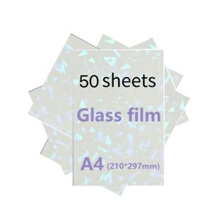 50매 깨진 유리 홀로그램 콜드 라미네이션 필름 스티커 A4 용지 별 반짝이 도트 카드 사진 홀로그램 필름 DIY 패키지