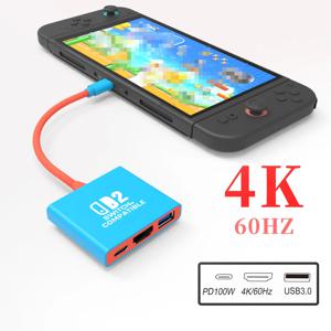 스위치 2, 스위치, 4K, HDMI, USB 3.0 포트가 있는 스위치 OLED용 3-in-1 휴대용 허브 어댑터 HYC-338. 100W PD 및 고속 충전 지원