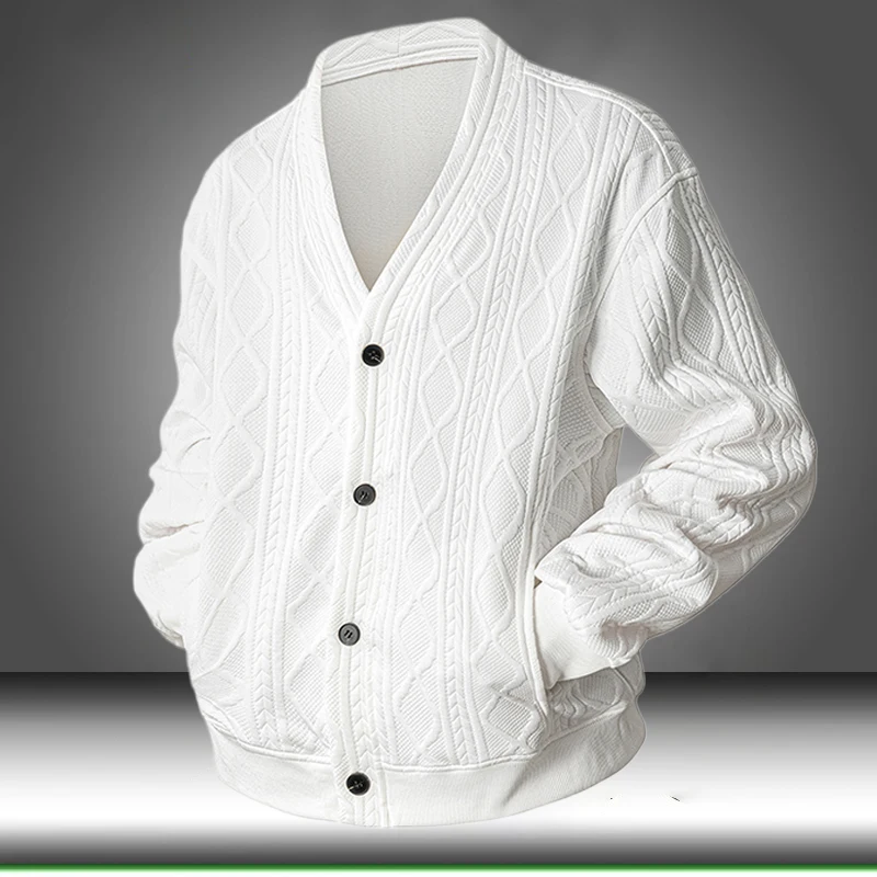 8XL 플러스 사이즈 케이블 니트 가디건 남성 V넥 다이아몬드 패턴 스웨터 오버사이즈 가을 겨울 니트 스웨터 루즈핏 가디건