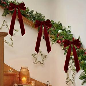 10pcs 레드 벨벳 크리스마스 트리 활-휴일 화환, 장식 및 소박한 공예품을위한 축제 리본 선물 활 광택 마감