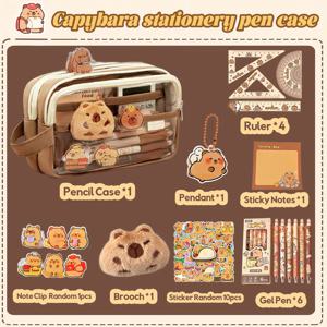 귀여운 대용량 투명 필통 손잡이 포함 휴대용 학교 문구 세트 어린이용 백투스쿨 필통