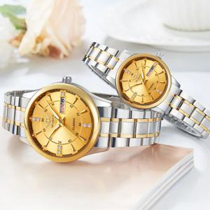 YASHIDUN 커플 시계 럭셔리 브랜드 방수 빛나는 쿼츠 시계 스테인레스 스틸 스포츠 시계 커플 시계 쌍 세트 선물