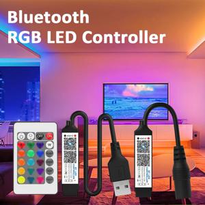 블루투스 RGB LED 컨트롤러(24키 IR 리모컨 포함) 음악 전화 앱 제어 밝기 조정(5050 LED 스트립 조명용)