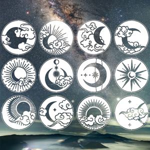 12 개 달 태양 구름 별 페인트 스텐실 태양 스텐실 재사용 가능한 그림 스텐실 나무 벽 가구에 DIY 그림