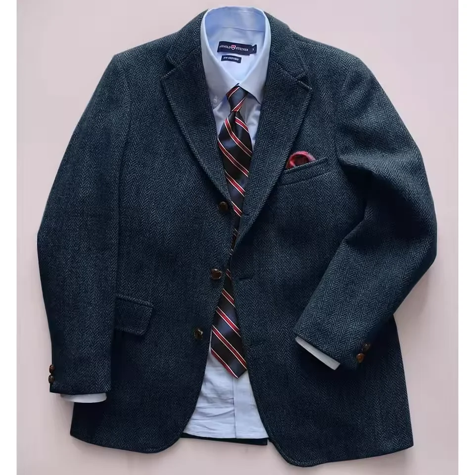 남성 헤링본 캐주얼 블레이저 슬림 싱글 브레스티드 패션 디자인 편안한 비즈니스 출퇴근 재킷 남성 정장 재킷