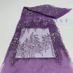 아프리카 스팽글 비즈 레이스 원단 고품질 자수 프랑스 나이지리아 레이스 원단 웨딩 재봉 재료 1.5 야드