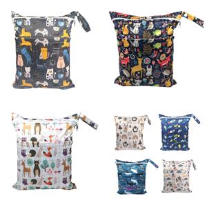 Tsoocosy 더블 지퍼 빨 수있는 천 기저귀 기저귀 가방 인쇄 된 방수 젖은 가방 기저귀 가방
