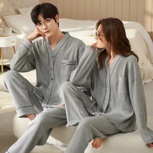 가을 커플 Pijamas 남성 여성 면화 기모노 Homewear 남자 Pjs 여성 Pijamas 정장 잠옷 홈 의류 드롭 선박에 대 한 설정