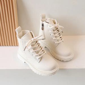 아동용 가죽 부츠, 단색 베이지, 다목적 통기성, 심플, 짧은 부츠, 여아 캐주얼, 심플, 2023 용수철, 신제품