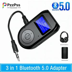 PzzPss Bluetooth 5.0 송신기 수신기 3 in 1 무선 Bluetooth V5.0 어댑터(디스플레이 화면 포함) 낮은 대기 시간 오디오 어댑터