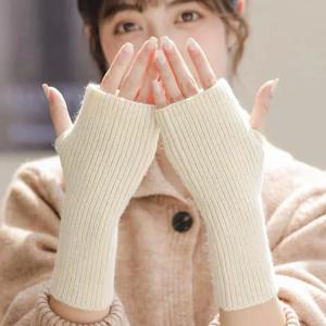 1 쌍 가을 겨울 짧은 팔 슬리브 여성을위한 반 손가락 장갑 솔리드 컬러 니트 핑거리스 장갑 손 따뜻하게 장갑