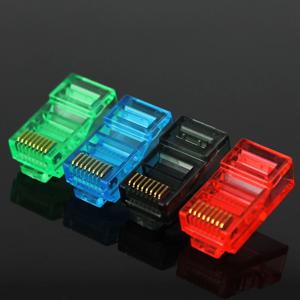 50/100PCS RJ45 이더넷 케이블 모듈 플러그 네트워크 커넥터 RJ-45 크리스탈 헤드 Cat5 컬러 Cat5e 금도금 케이블