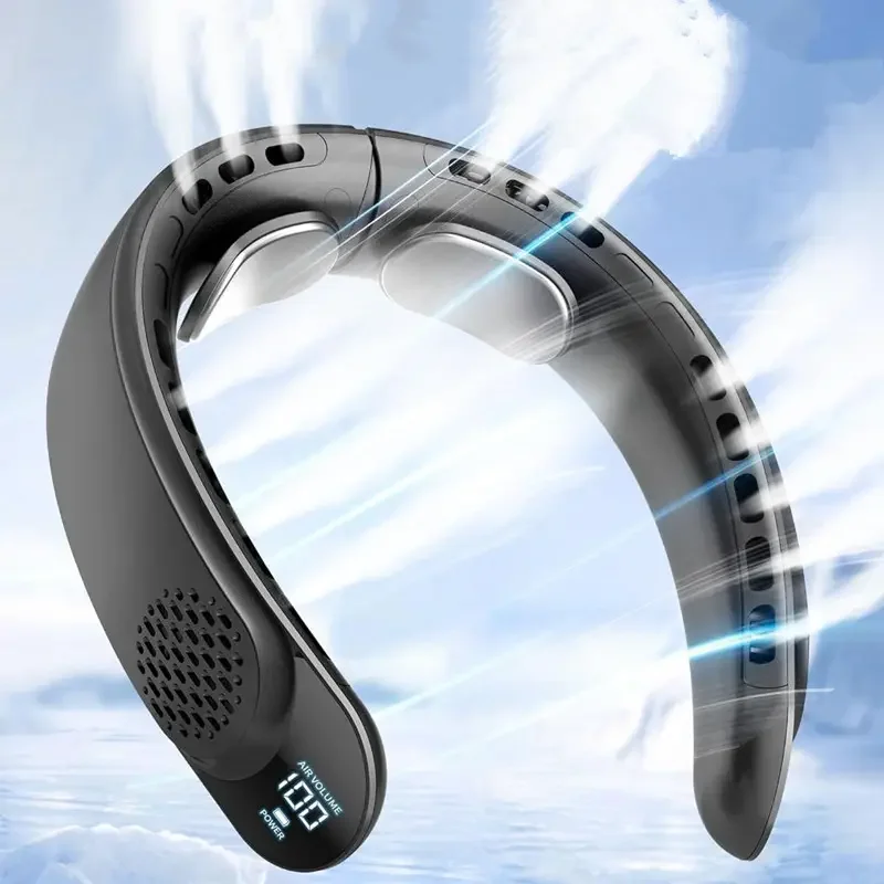 쿼드 코어 USB 넥 선풍기 터빈 Vaneless 디자인, 간편한 제어 및 휴대, 야외 휴대용 여름 선물, 2024 신제품