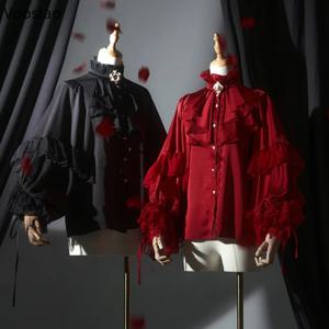 빅토리아 고딕 빈티지 로리타 셔츠 여성 우아한 레이스 패치 워크 Batwing 슬리브 블라우스 탑 여성 Y2k 미적 JK Blusas