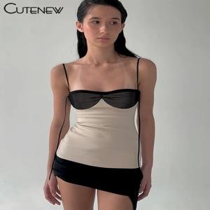 Cutenew 패널 여성 미니 드레스 간결한 술 패치 워크 감싸 인 가슴 불규칙한 등받이 슈퍼 짧은 베스 티드 트렌드 streetwear