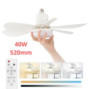 천장 선풍기 조명, 리모콘이 있는 소형 천장 선풍기, 3 풍속, 조도 조절식 LED, 3000-6500K, 흰색 날 6 개, 20.5 인치