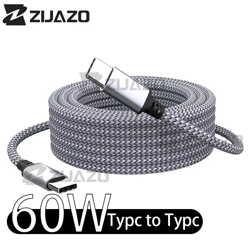 ZIJAZO 타입 C to 타입 C PD 60W 고속 충전 케이블 타입 C 3m 5m 8m 10m 데이터 케이블 아이폰 15 프로 맥스 화웨이 샤오미 삼성용