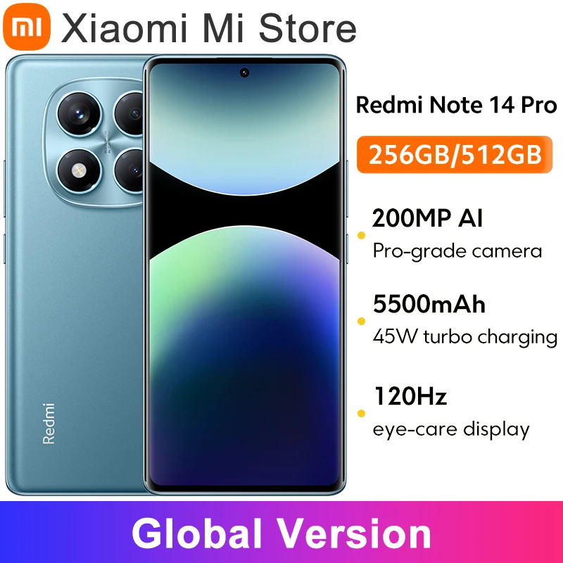 Xiaomi Redmi Note 14 Pro 글로벌 버전 스마트폰 200MP 카메라 5500mAh NFC Helio G100-Ultra 6.67