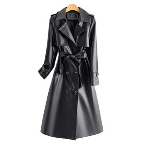 여성용 고품질 가죽 트렌치 코트, 양가죽 아우터, X-long 바람막이, 가을 겨울 레이디 스트리트웨어 오버코트, 5xl, 2024