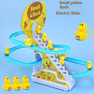 전기 오리 등반 계단 장난감 오리 트랙 레이싱 슬라이드 음악 롤러 코스터 장난감 어린이 선물 소년 소녀를위한 전자 애완 동물