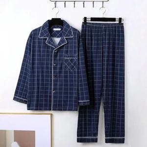 밀크 실크 Loungewear 남성 잠옷 세트 스트라이프 격자 무늬 프린트 컬러 매칭 넓은 다리 바지 세트 가을 겨울 밤 의류 잠옷