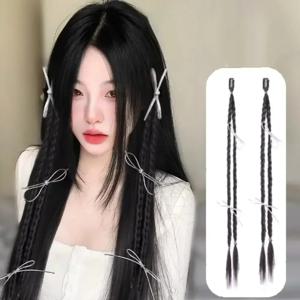 여성용 Y2k 합성 가발 활 발레 클립 포니테일 시뮬레이션 헤어, 더블 말꼬리 공주 브레이드, 스위트 쿨 헤어 액세서리