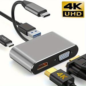 4 in 1 USB C 허브 멀티 포트 어댑터 도킹 스테이션 유형 C ~ 4K HDTV VGA 100W PD MacBook Pro/Air 노트북 용 고속 충전 분배기