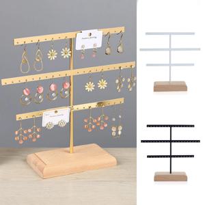 패션 52 홀 귀걸이 디스플레이 스탠드 금속 목걸이 팔찌 구두 스터드 귀걸이 쥬얼리 스토리지 랙 홀더 나무 자료